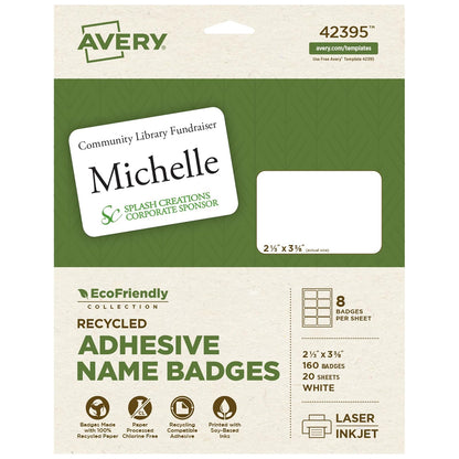 Avery 42395 - Etiquetas de identificación ecológicas para impresoras láser y de inyección de tinta, 5,7 x 8,9 cm, color blanco, permanentes, 160 unidades