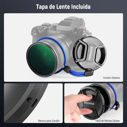 NEEWER 58mm Filtro CPL con Tapa Lente, Filtro Polarizador Circular Ultradelgado Multirresistente con Nanorrecubrimiento con Vidrio Optico HD para Lente Cámara, Reduce Reflejo y Deslumbramiento
