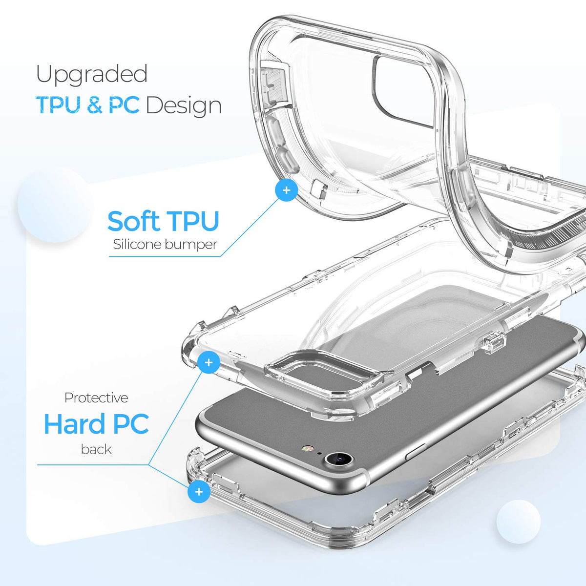 ORIbox - Funda Compatible con iPhone 7 Plus, Compatible con iPhone 8 Plus, Resistente a los Golpes, anticaída, Transparente, Color Transparente