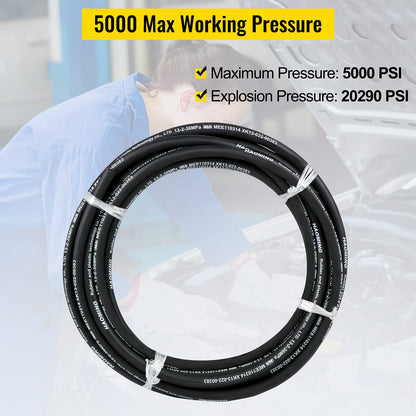 VEVOR - Manguera hidráulica de goma de 50 pies con 2 trenzas de alambre de acero de alta resistencia, diámetro interior de 1/2 pulgadas, 5000 PSI máximo, manguera hidráulica a granel de -40 °C a 250