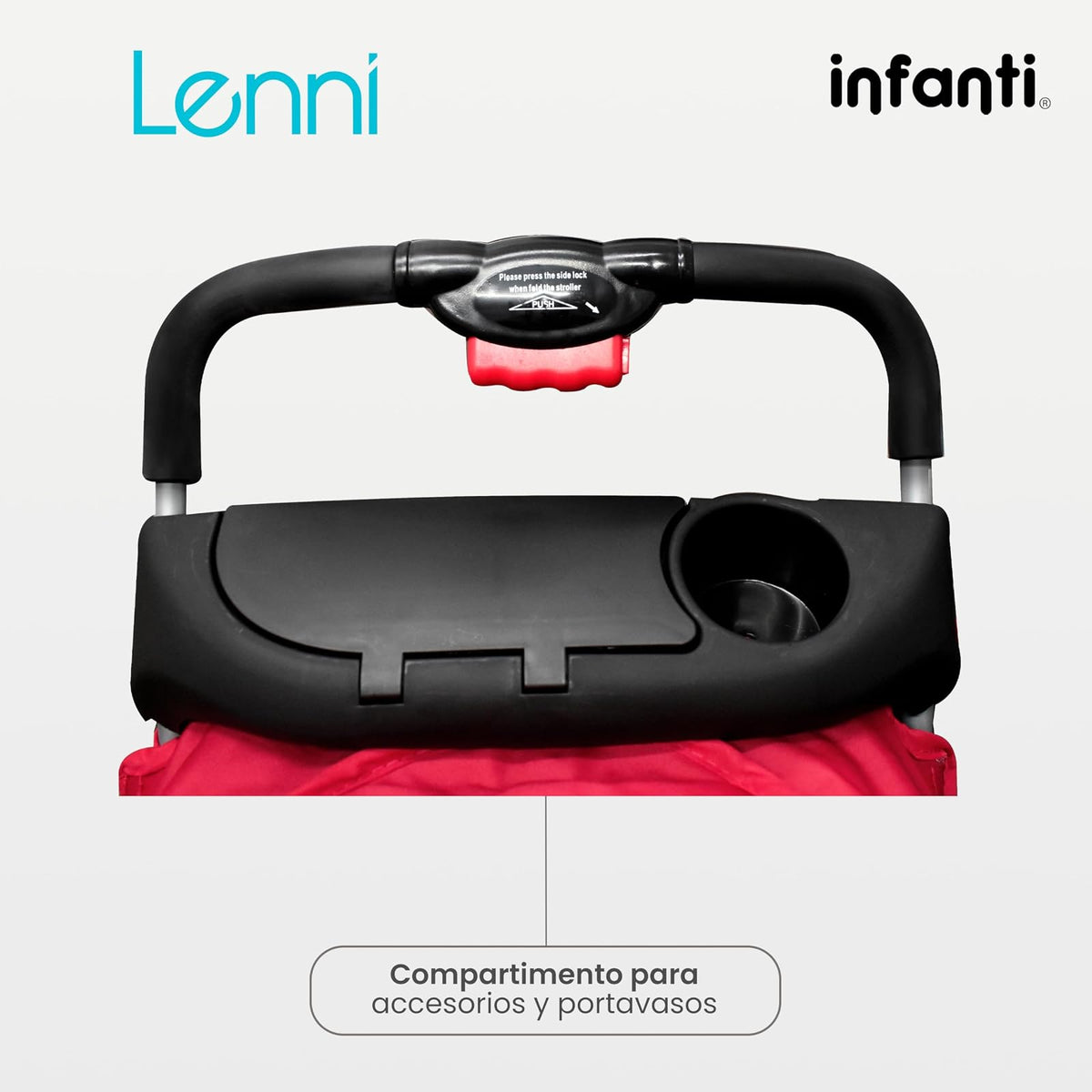 INFANTI | Carriola Para Bebe LENNI | Carreola con Portabebé - Sistema De Viaje | Travel System - Accesorios de hasta 15kg | Charola Desmontable y Plegable | Con Portavasos | Color Rojo