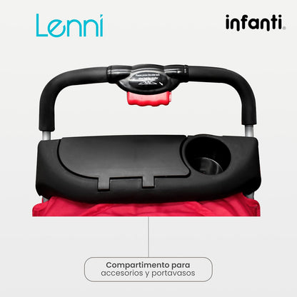 INFANTI | Carriola Para Bebe LENNI | Carreola con Portabebé - Sistema De Viaje | Travel System - Accesorios de hasta 15kg | Charola Desmontable y Plegable | Con Portavasos | Color Rojo