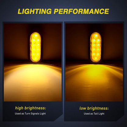 Nilight Luces Traseras LED Ovaladas 6" Señales de Giro IP67 para Remolque Camión TL-08, Ámbar, 2 Unidades