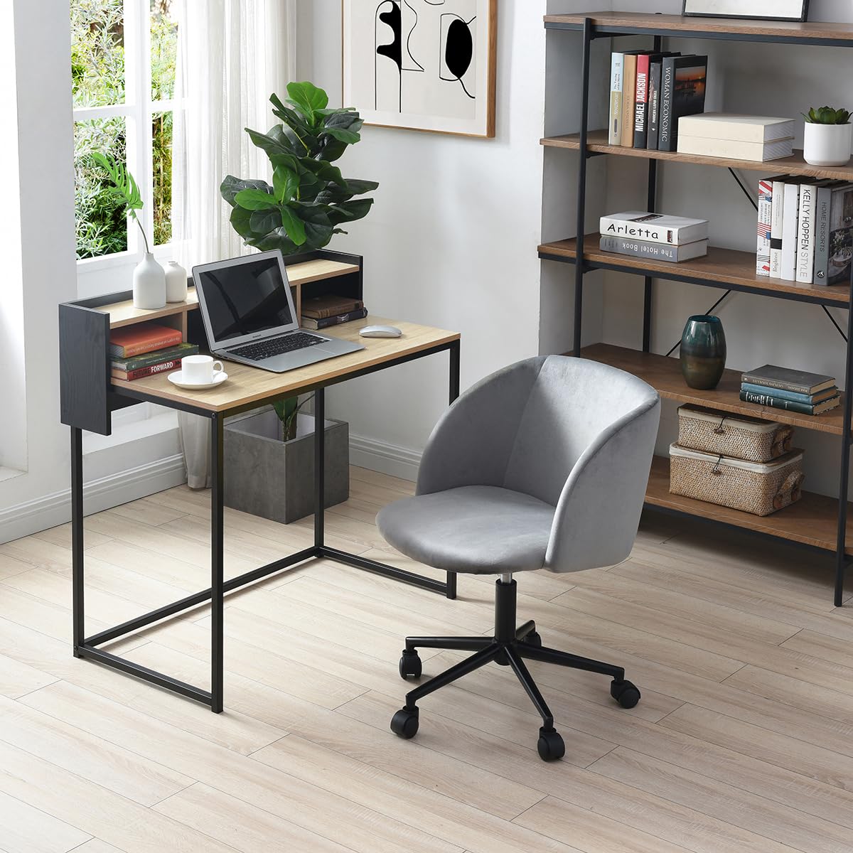 Alterego Silla de Oficina Giratoria Bliss en Terciopelo Gris con Altura Ajustable y Asiento Acolchado