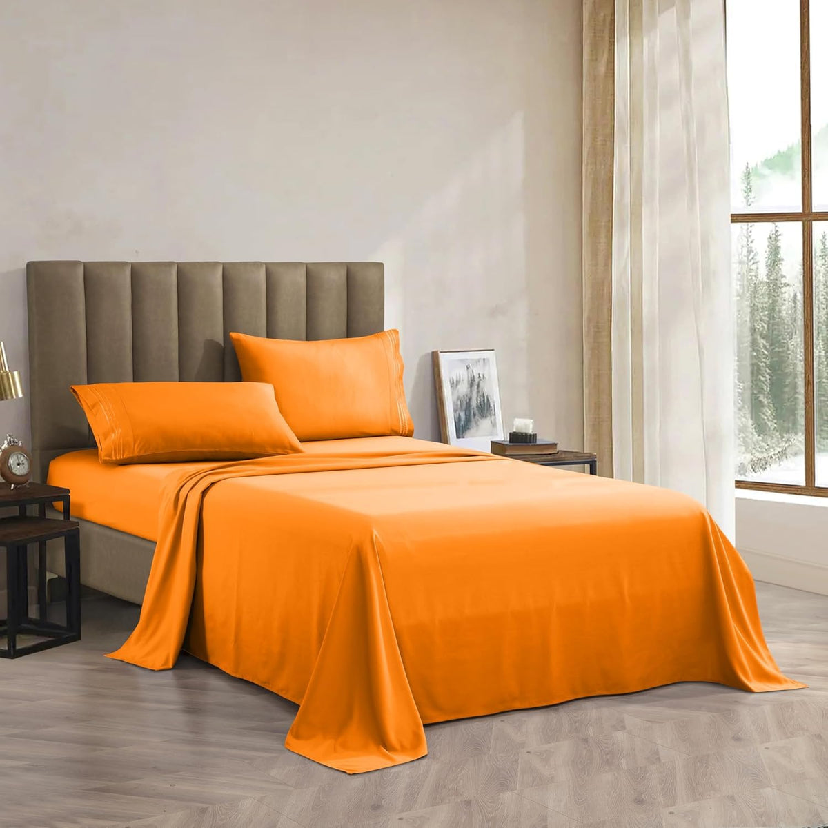 CELINE LINEN Juego de sábanas de 4 Piezas de Calidad egipcia de 1800 Hilos, Resistentes a Las Arrugas, con Bolsillos Profundos, tamaño Queen, Color Naranja Vibrante