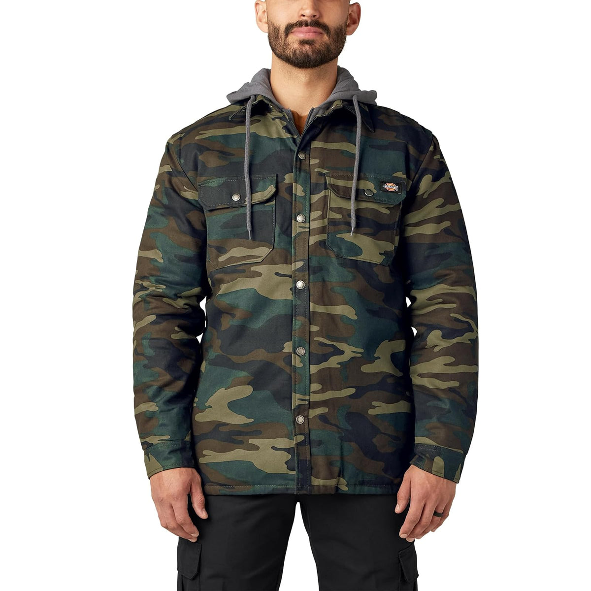Dickies Chamarra Tipo Camisa de Pato con Capucha y Forro Polar Hydroshield - Camuflaje verde cazador - XS
