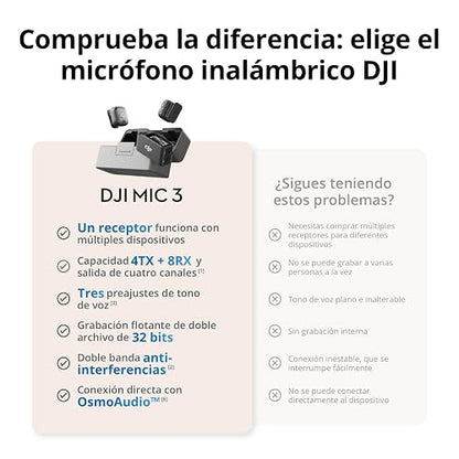 Transmisor DJI Mic 3, Micro inalámbrico Mini para iPhone/cámara/Android | Ligero e intuitivo, micrófono lavalier, flotante de 32 bits, código de tiempo integrado, vlog, entrevistas y streaming
