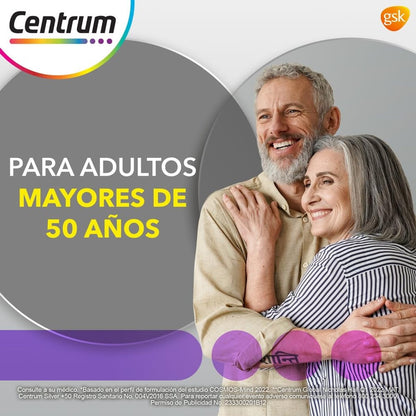 Centrum Multivitamínico Silver +50 con Magnesio, Vitamina C, Calcio, Potasio y Zinc, 60 Tabletas