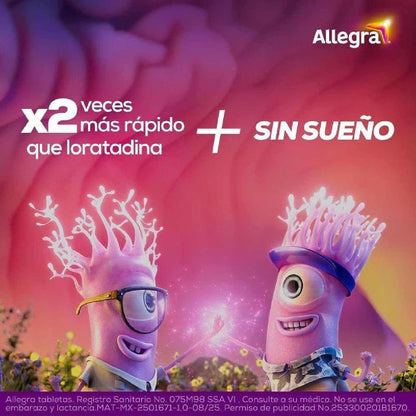 Allegra D antihistamínico para congestión nasal y alergias, 10 tabletas.