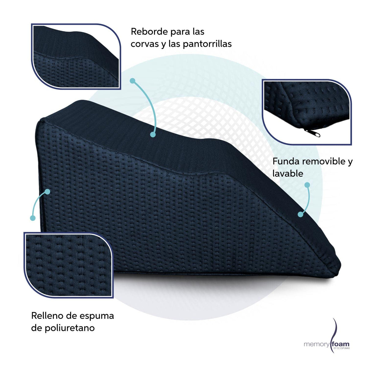 Memory Foam | Cojín Descansa Piernas - Disminuye Varices y Pies Hinchados - Blanco - Medidas 63 x 45 x 30 cm - Hecha