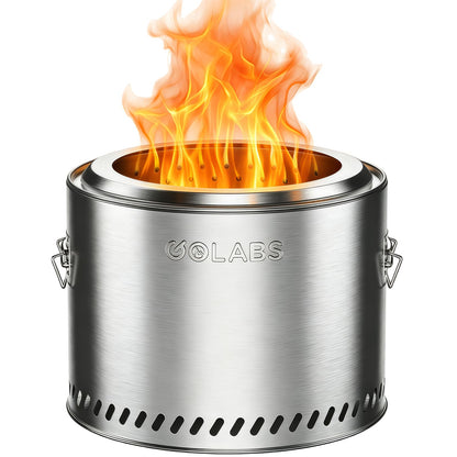 Golabs - Chimenea sin Humo de 19.5 Pulgadas, portátil con asa, Chimenea de Acero Inoxidable para Exteriores con Bandeja de Ceniza extraíble y póker de Fuego, fácil de Limpiar, calefacción eficiente y