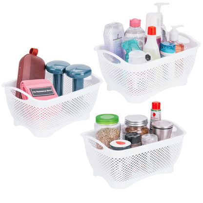 JOY Canastas Organizadoras de Plástico Set de 3 Cestos de Almacenamiento y Decoración Blancos. Ideal para Artículos de Baño, Lavandería, Despensa, Cocina y el Hogar, es Multiusos y Fácil de Limpiar