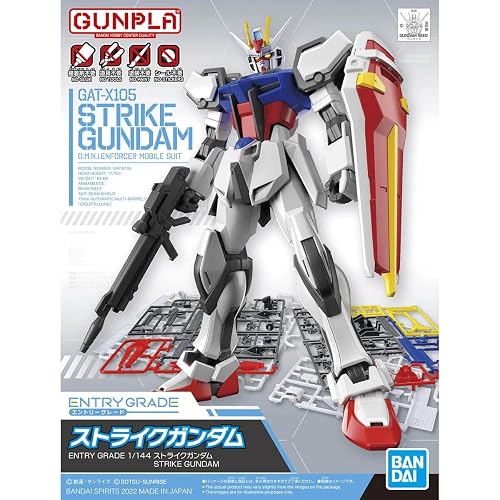 Bandai Hobby EG - Strike Gundam, Gundam SEED, Escala 1/144, 85 Piezas | Sin pegamento ni pintura, ideal para principiantes, articulación amplia, ensamble sencillo y rápido