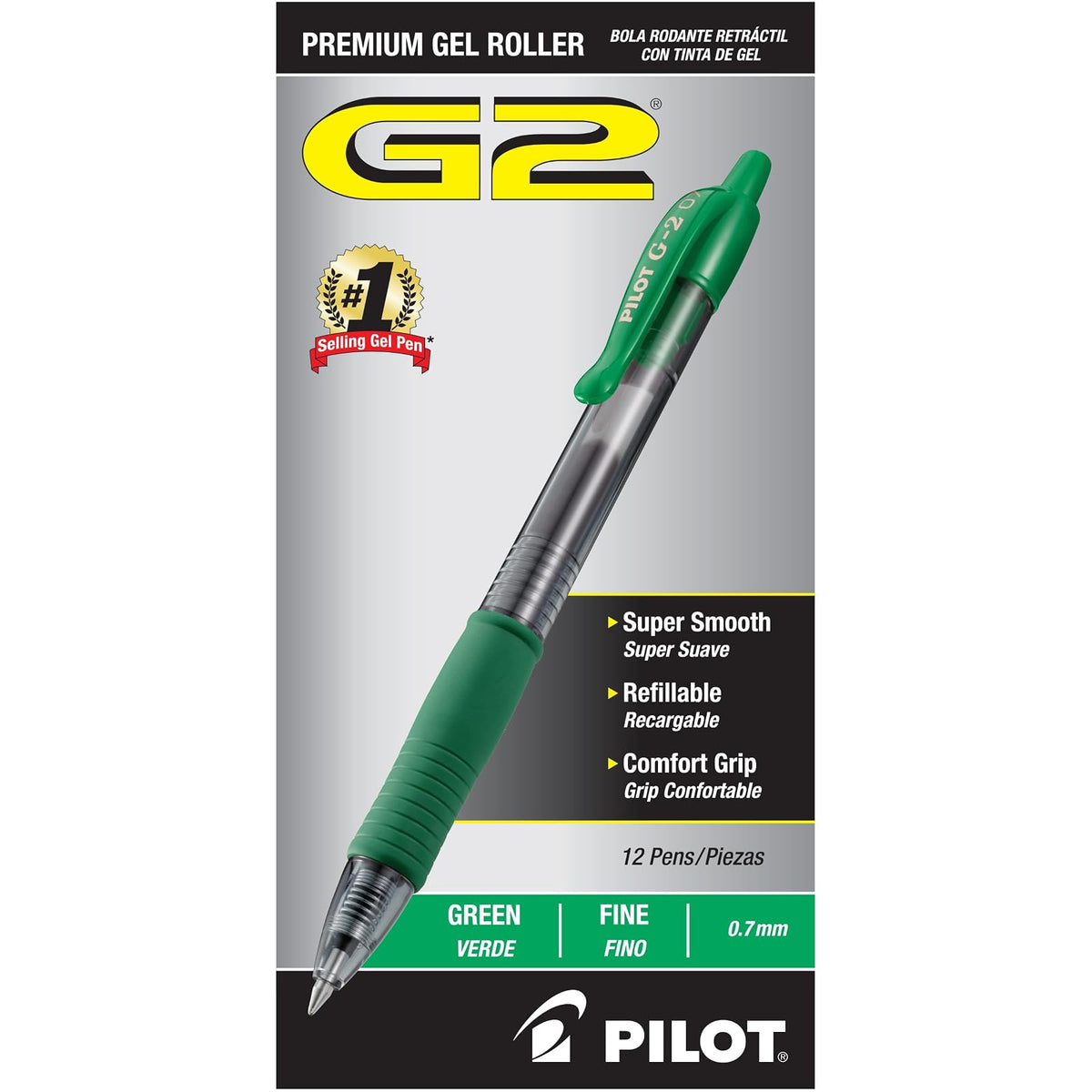 Pilot G2 Bolígrafos Retráctiles de Tinta de Gel Premium - Verde - punta fina