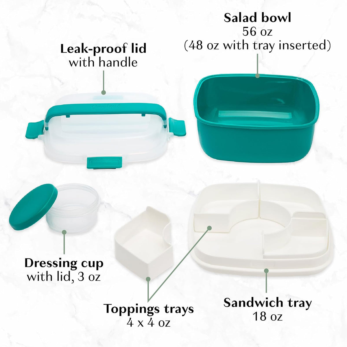 Goodful Contenedor apilable para fiambrera, almacenamiento de alimentos estilo Bento con compartimentos extraíbles para sándwich, aperitivos, coberturas y aderezo, a prueba de fugas y fabricado sin