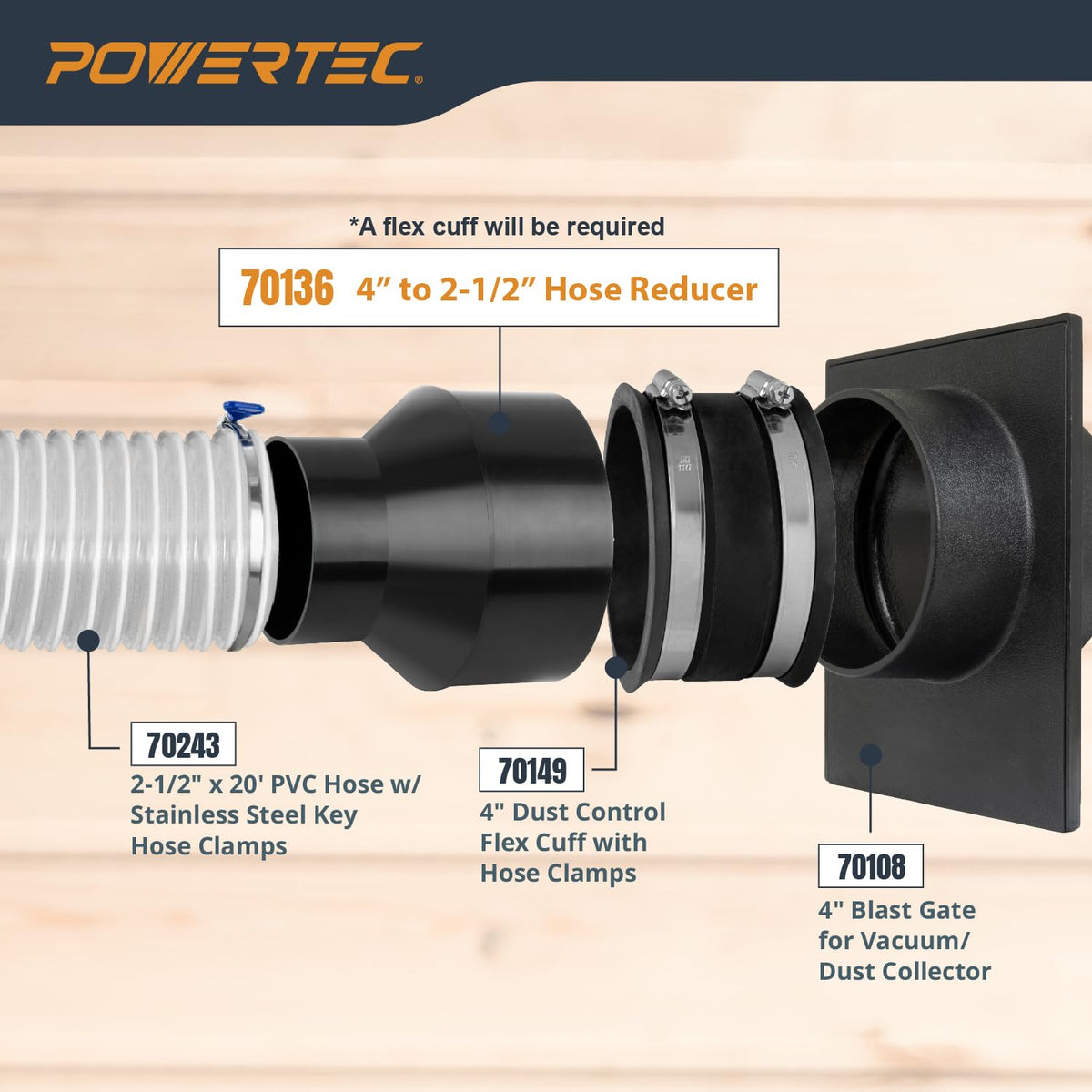 POWERTEC 70136 4-Inch to 2-1/2-Inch Cone Reducer
