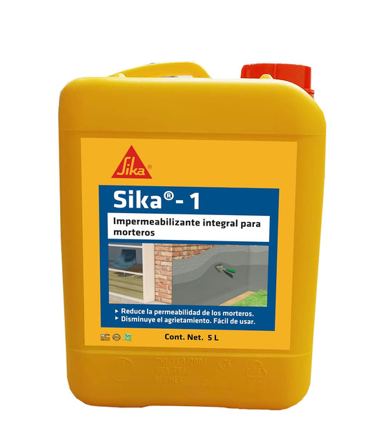 SIKA - Aditivo Líquido - Sika-1 - Impermeabilizante Integra para Morteros - Mortero Impermeable - Menos Grietas - Paredes Transpirables - Fácil de Aplicar - Pet 5 L - Color Viscoso Amarillo Líquido