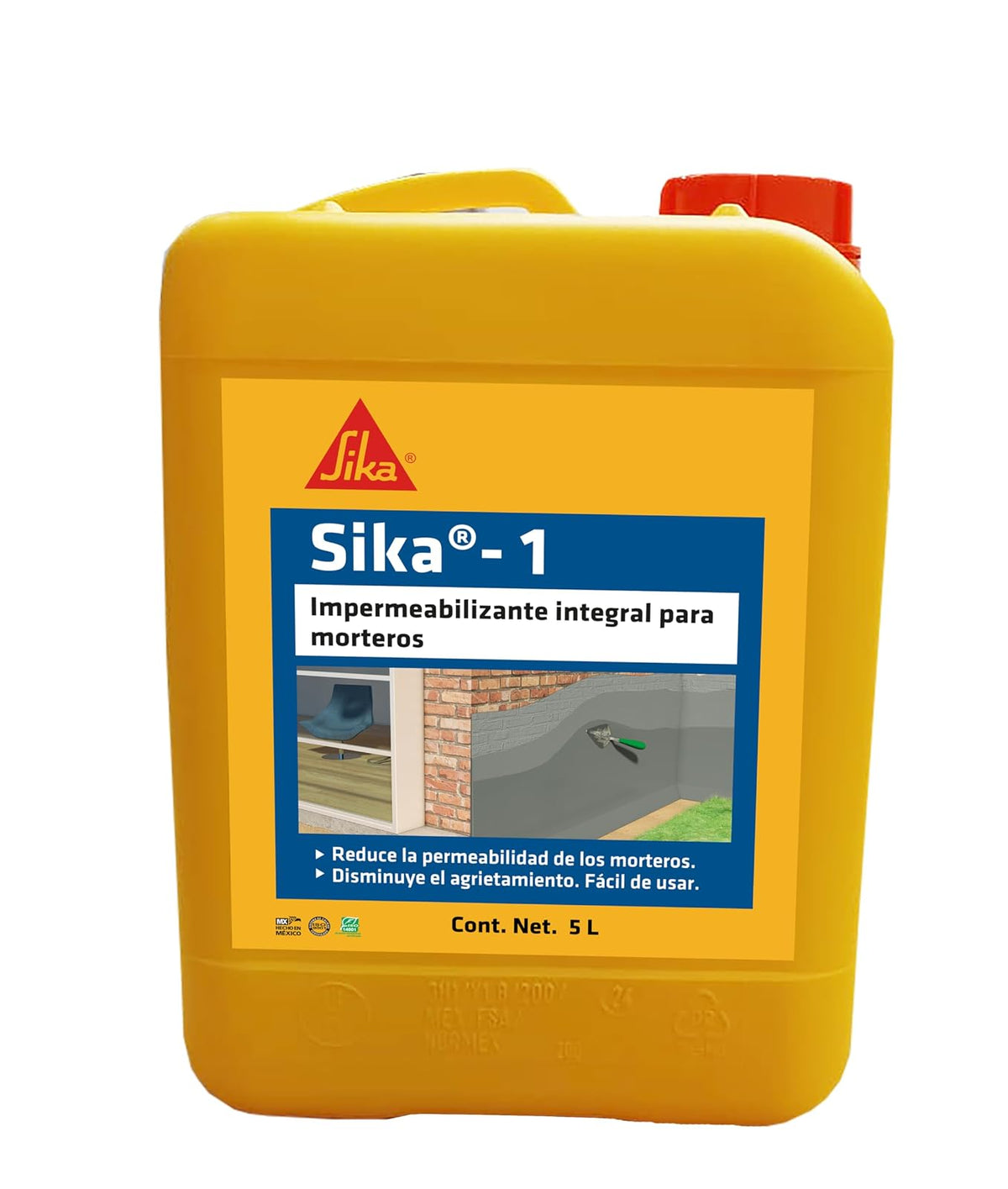 SIKA - Aditivo Líquido - Sika-1 - Impermeabilizante Integra para Morteros - Mortero Impermeable - Menos Grietas - Paredes Transpirables - Fácil de Aplicar - Pet 5 L - Color Viscoso Amarillo Líquido
