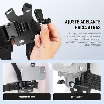 NEEWER Arnés Pecho Montaje Teléfono Correa Cabeza, Kit Accesorios Liberación Rápida Videollamadas Grabación Filmación, Compatible con iPhone GoPro Hero Insta360 dji AKASO Action Camera, GP-74