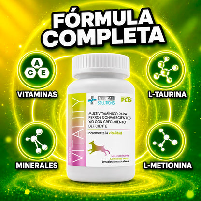 Fancy Pets Medical Solutions Complete Vitality Suplemento Alimenticio para Perros con Vitaminas Minerales L Taurina y L Metionina 60 Tabletas Masticables