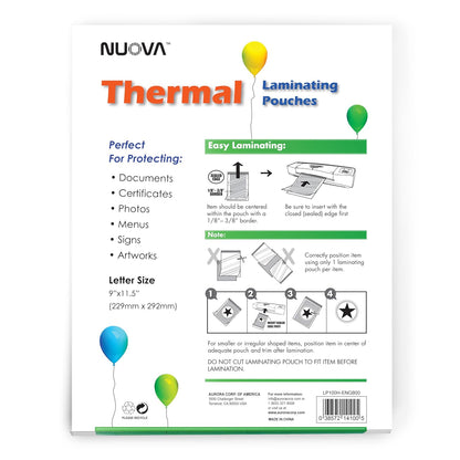 Nuova Premium Thermal Laminating Pouches 9" x 11.5", Letter Size, 3 mil , 100 Pack (LP100H)