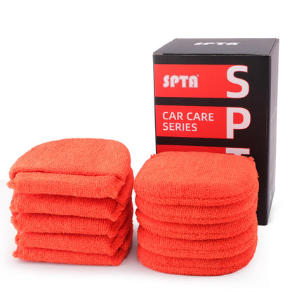 SPTA Almohadilla aplicadora de microfibra, esponja de microfibra, 10 almohadillas para orejas aplicadoras de cera de microfibra ultrasuave, almohadillas para orejas de limpieza con bolsillo para dedos
