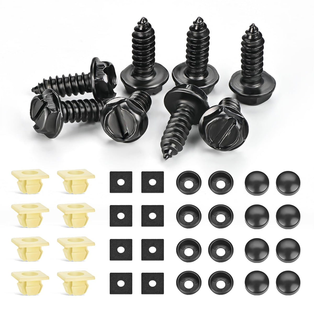 GOOACC - Juego de tornillos para matrículas delanteras y traseras en automóviles, todoterrenos y camiones, chapados en zinc negro, a prueba de óxido y antisonajero (juego de 8)