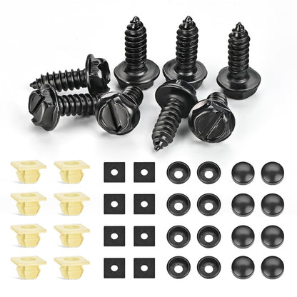 GOOACC - Juego de tornillos para matrículas delanteras y traseras en automóviles, todoterrenos y camiones, chapados en zinc negro, a prueba de óxido y antisonajero (juego de 8)