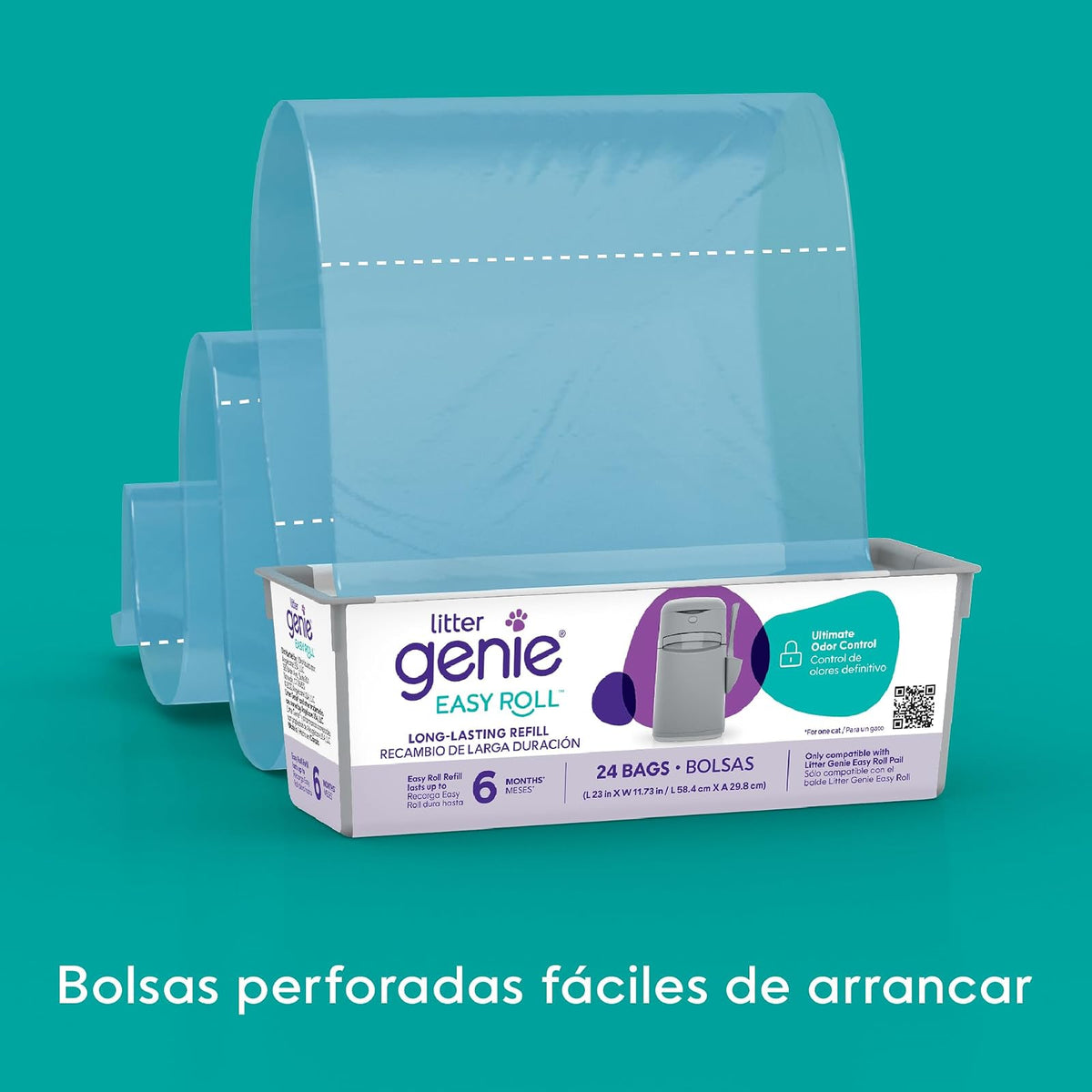 Recambio Litter Genie Easy Roll |Incluye 24 bolsas perforadas en un rollo y puede durar hasta 6 meses para un gato