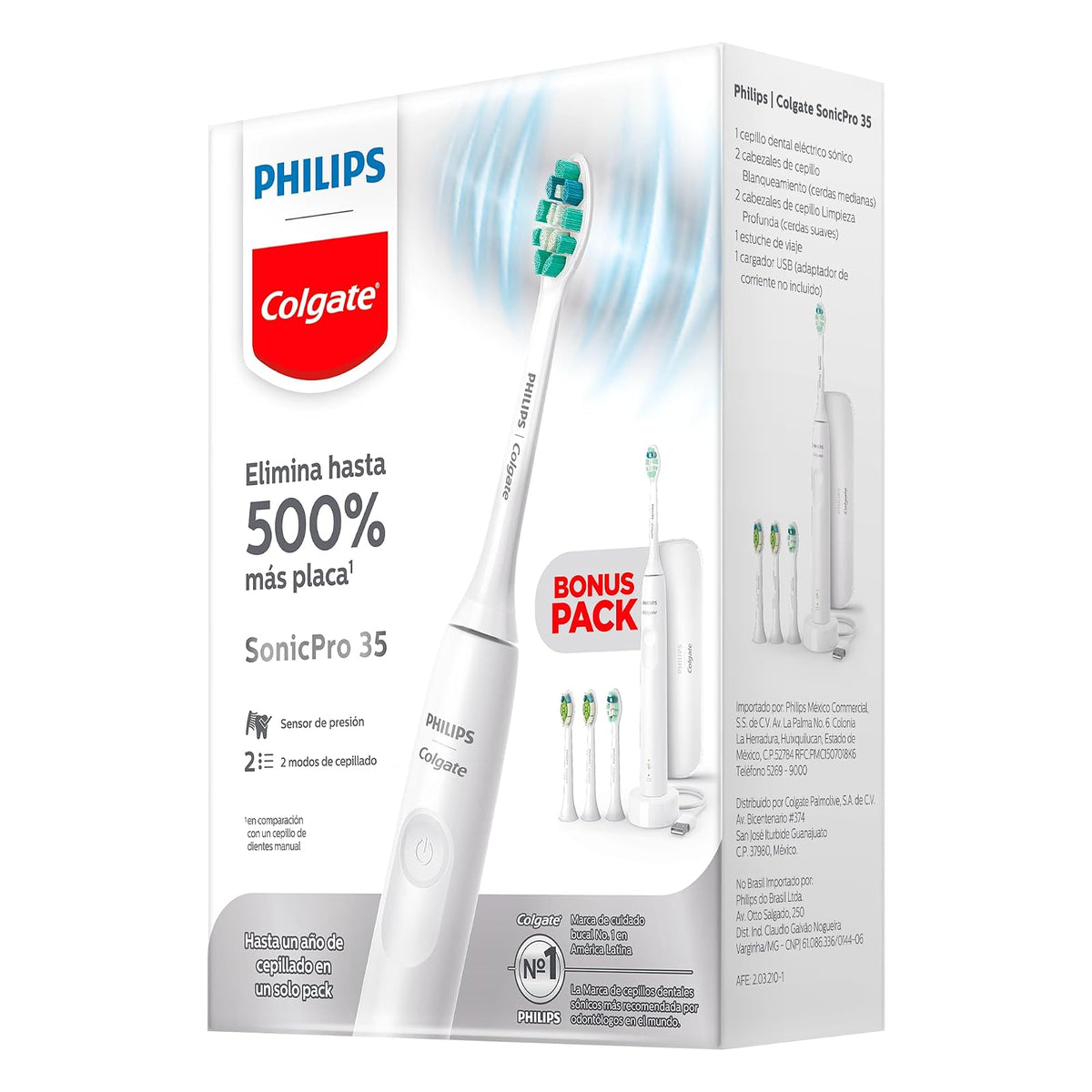 Philips Colgate Cepillo de Dientes Eléctrico SonicPro 35 Clean & Sensitive | Remueve 500% más placa 2 modos de cepillado