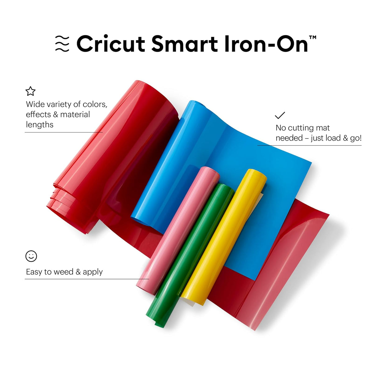 Cricut Smart Iron On, blanco, paquete de 3 rollos de 3 pies (13 x 36 pulgadas) de vinilo de transferencia de calor para máquinas de fabricación y exploración, corte sin mate para cortes largos de