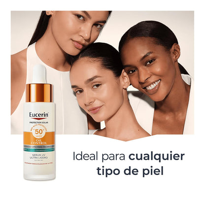 EUCERIN Protector Solar Oil control Serum ultra ligero FPS50+, 30ml, con 16 horas de protección