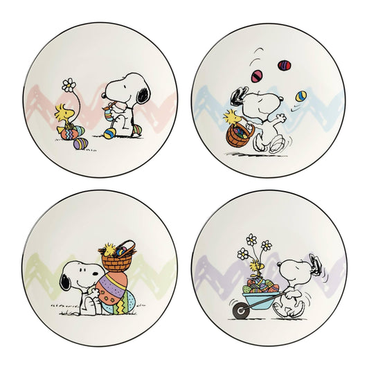Lenox 895684 Peanuts Easter Snoopy Juego de 4 platos decorativos, vajilla de primavera
