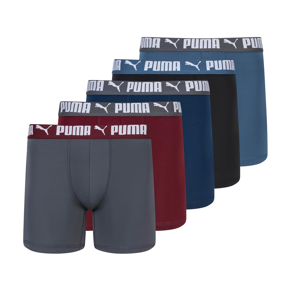 Puma Paquete de 5 Calzoncillos Boxer Performance para Hombre - XL - Ruby - Blue - Black - Grey