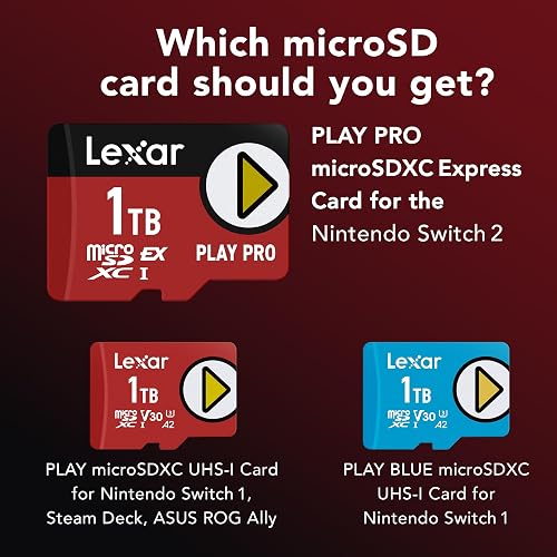 Lexar 256GB Play Pro microSD Express Card, UHS-I, C10, U3, V30, Full HD, 4K, hasta 900/600 MB/s Tarjeta de Memoria, Compatible con Nintendo Switch 2, ASUS ROG Ally, Steam Deck, Gaming
