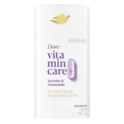 Dove Vitamincare+ Desodorante Libre de Aluminio En Barra Lavanda y Manzanilla para 72H Protección Contra Olores, Desodorante Transpirable para Mujeres 2.6 Oz