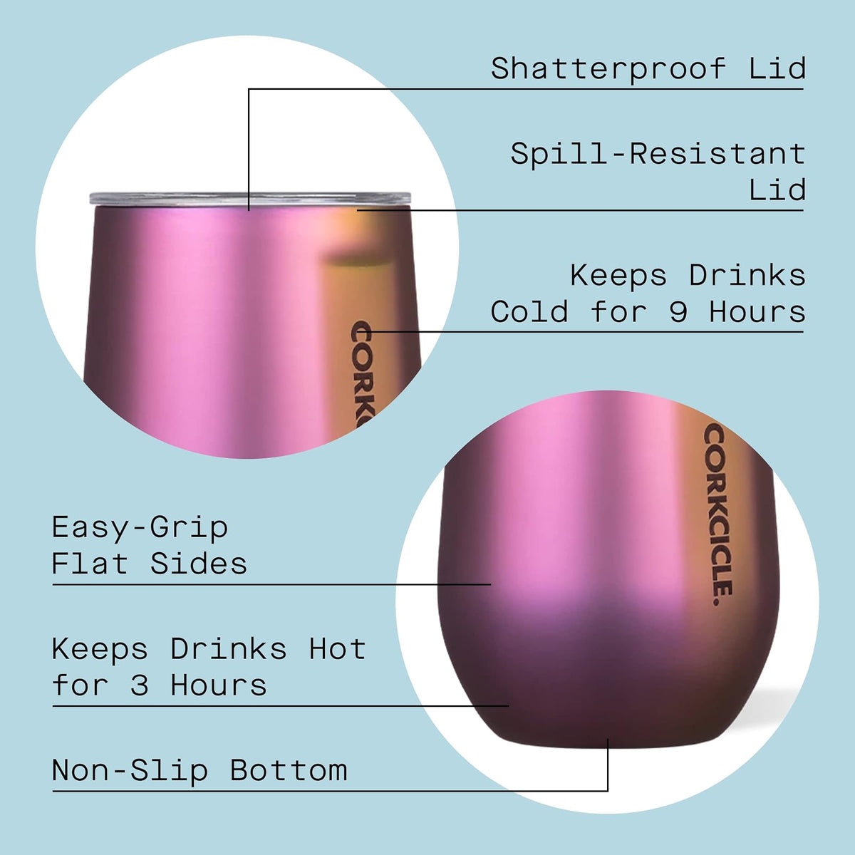 CORKCICLE | Vaso de Vino Térmica Sin Tallo |12 oz (355 ml) | Acero Inoxidable | Mantiene Frío 6 h y Caliente 3 h | Base Antideslizante | Diseño Nebulosa