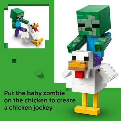 LEGO Minecraft Gallina Jockey – Juguete de Construcción – Decoración con Zombie Bebé, Gallina y Pollito – Coleccionable para Exhibir – para Mayores de 9 Años – 21582