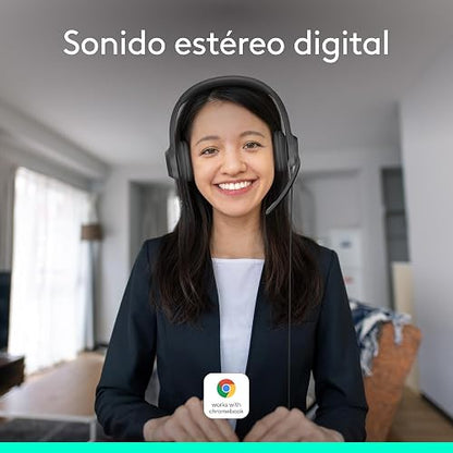 Logitech H390 Diadema con Cable, Sonido Estéreo y Micrófono USB con Supresión de Ruido, Controles Integrados en el Cable, PC/Mac/Laptop/Chromebook - Negro