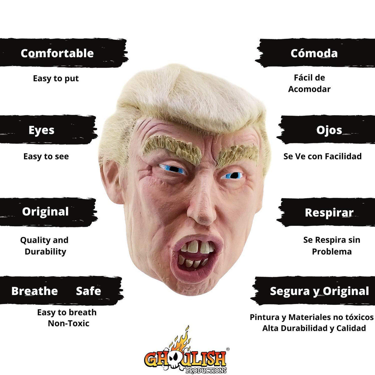 Máscara con Cabello de Presidente de USA, Máscaras de Personajes Famosos Ideal para Disfraz de Halloween