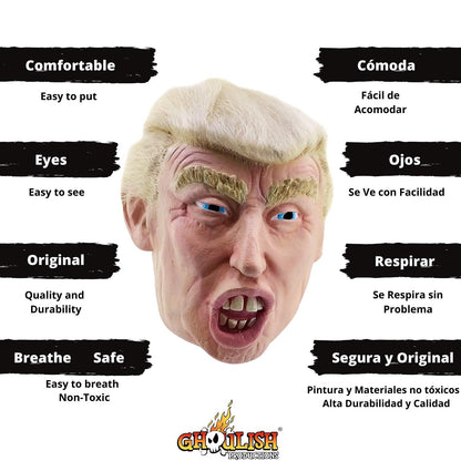Máscara con Cabello de Presidente de USA, Máscaras de Personajes Famosos Ideal para Disfraz de Halloween