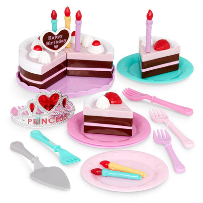 Battat Play Circle Fiesta de cumpleaños de Princesa con Pastel y Tiara | Set de juego de 24 piezas con 6 porciones de pastel, 6 velas, 4 platos, 4 tenedores, bandeja, pala y tiara, 3 años y + - Set de Fiesta de Cumpleaños (24 Piezas)