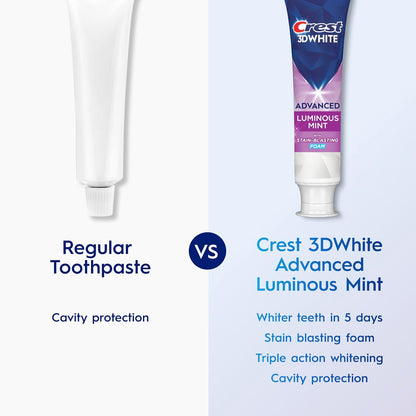 Crest 3D White Toothpaste, Advanced Luminous Mint, Teeth Whitening Toothpaste, 3.7 Oz (Pack of 4)