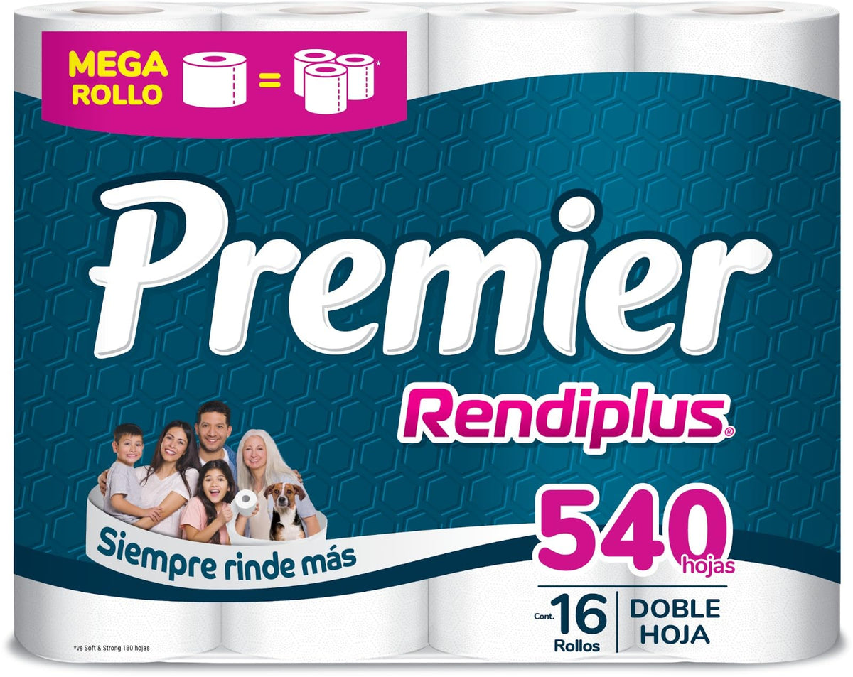 Premier Rendiplus Papel Higiénico 16 Rollos 540 Hojas Dobles