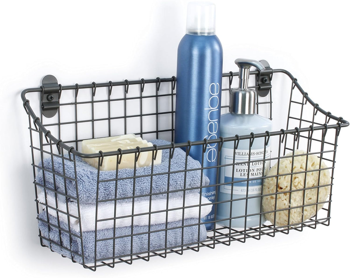 Spectrum Diversified 86376 Vintage Wall Mount Basket, 15" x 5" x 7", Industrial Gray