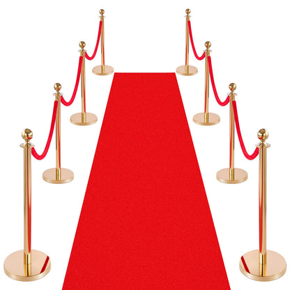 VEVOR Poste Guía de Barrera 8 Piezas con 6 Cuerdas de Terciopelo y Alfombra Roja, Barrera de Marcado de Control con Base, para Cola de Separación de Demarcación en Teatro Hotel Exposición, Dorado