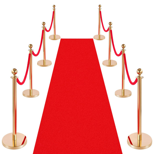 VEVOR Poste Guía de Barrera 8 Piezas con 6 Cuerdas de Terciopelo y Alfombra Roja, Barrera de Marcado de Control con Base, para Cola de Separación de Demarcación en Teatro Hotel Exposición, Dorado