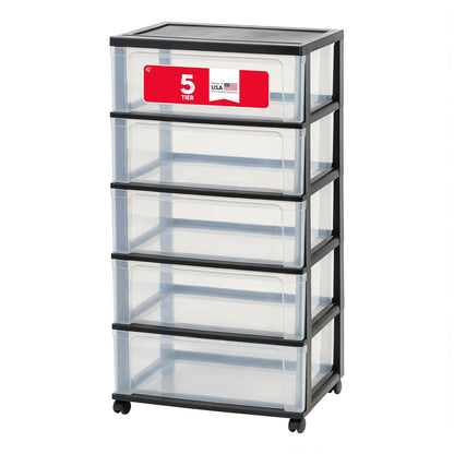 IRIS USA Carrito Organizador de Cajones con Ruedas - Negro - 5 Cajones
