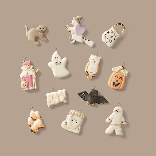 Lenox 819670 - Juego de Adornos de 12 Piezas | Diseños de frankenstein pintados a mano, fantasma, bruja, momia y búho | acento de decoración de Halloween y otoño | 2