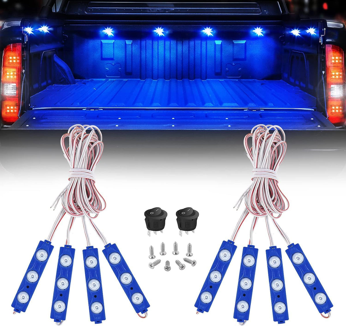 Nilight - Juego de 8 Luces de Cama de camioneta, 24 LED, Color Azul, con Interruptor para Furgoneta, Todoterreno, Debajo de la Carretera, Marcador Lateral del Automóvil, riel de pozos